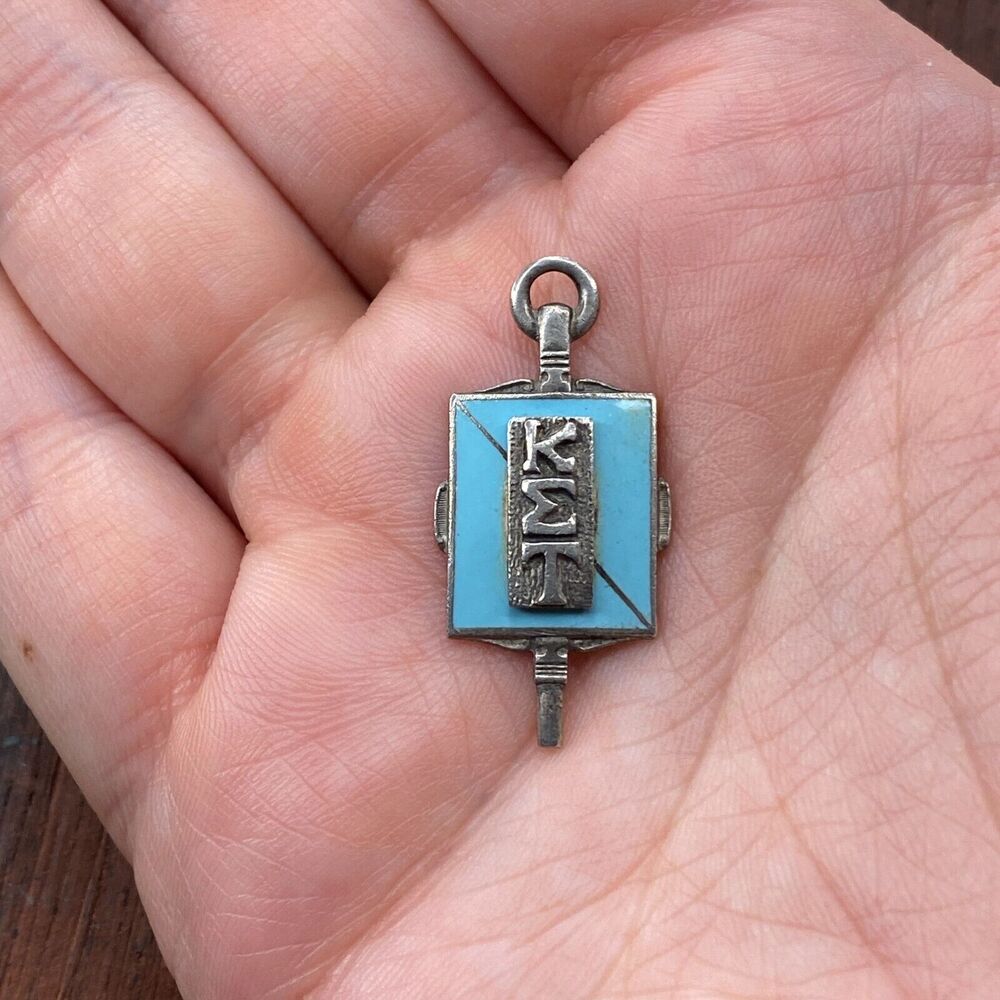 Vintage 925 Sterling Silver Blue Enamel "Kappa Sigma Tau" Pendant Bracelet Charm